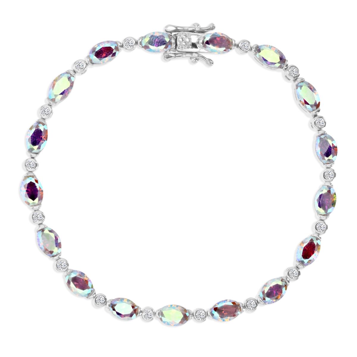 Sterling Silver Rhodium Alt Ov/ Rd AB & White CZ Tennis 7" Bracelet