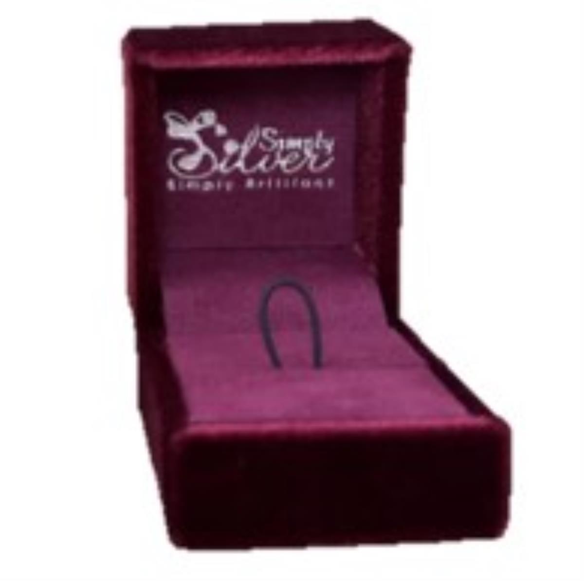 Simply Silver Simply Brilliant Hinged 48x53x36mm Burgundy Silver Foil Ring Box with Tie