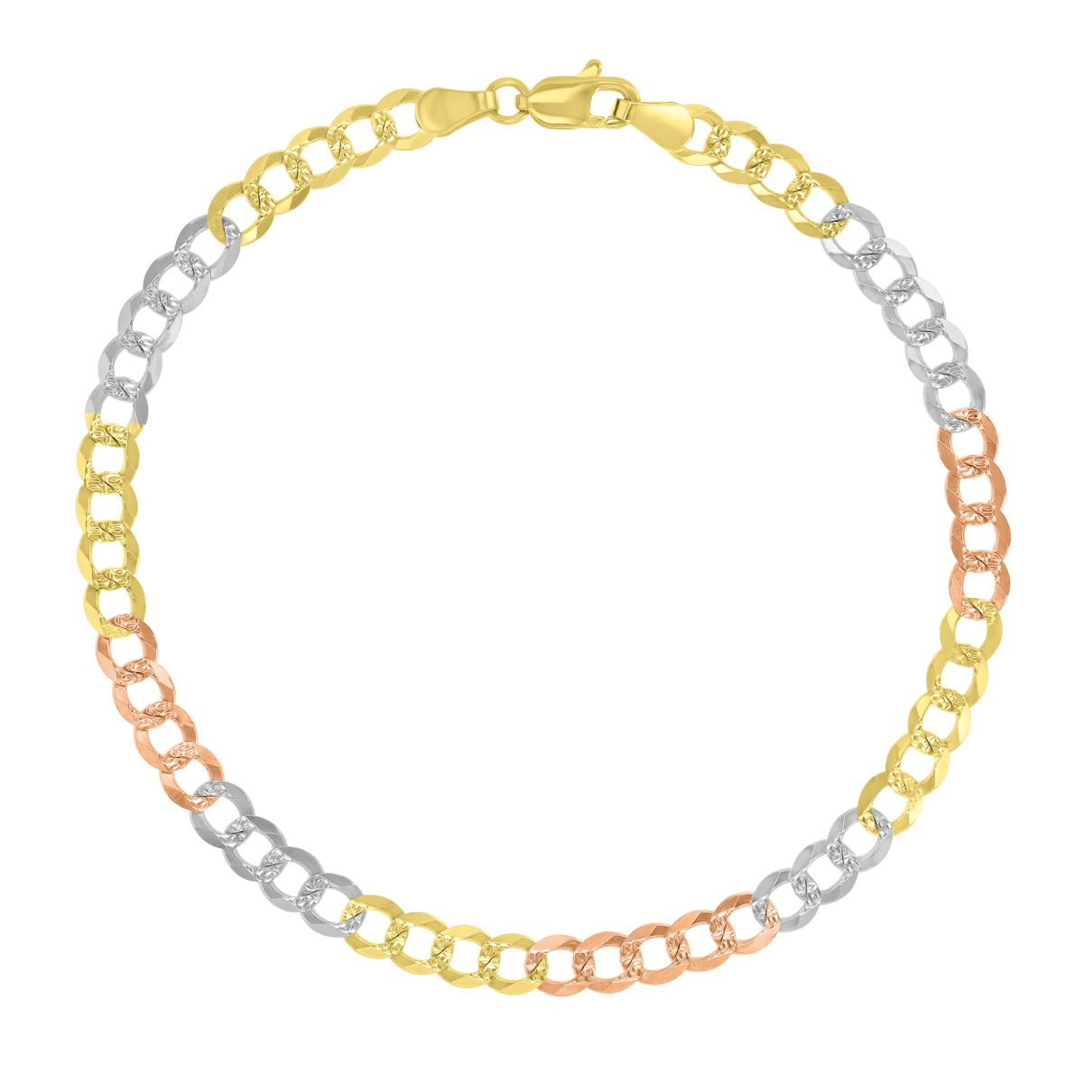 10K Gold Tricolor 4.65MM Cuban 120 8" Bracelet