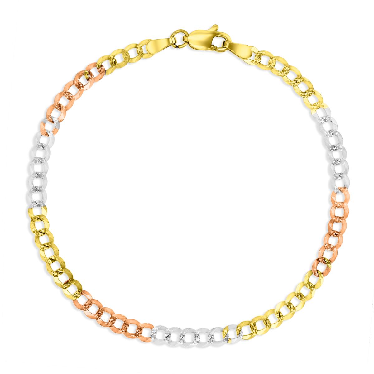 10K Gold Tricolor 3.80MM Cuban 100 8" Bracelet
