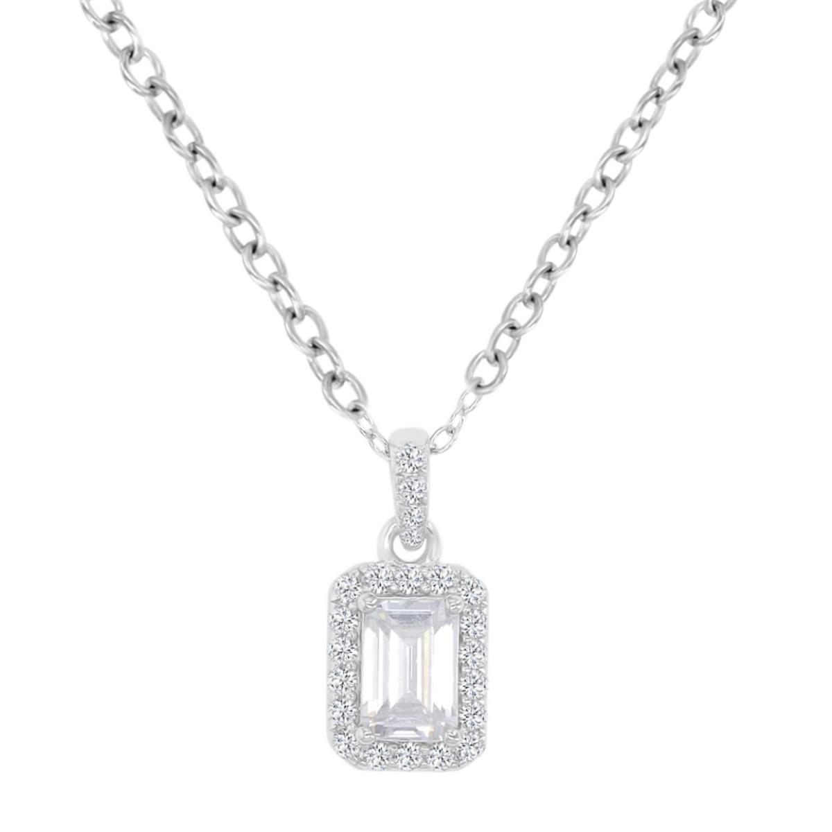 Sterling Silver Rhodium 9MM Polished White CZ Cushion Cut 18" Necklace