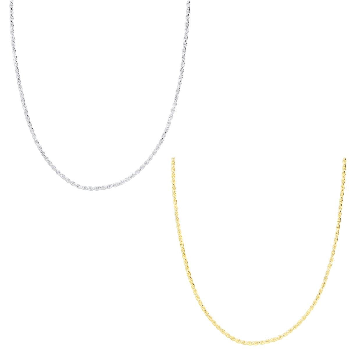 Sterling Silver Yellow & White 1M 1.4MM Polished Rope Chain Set 20" Set