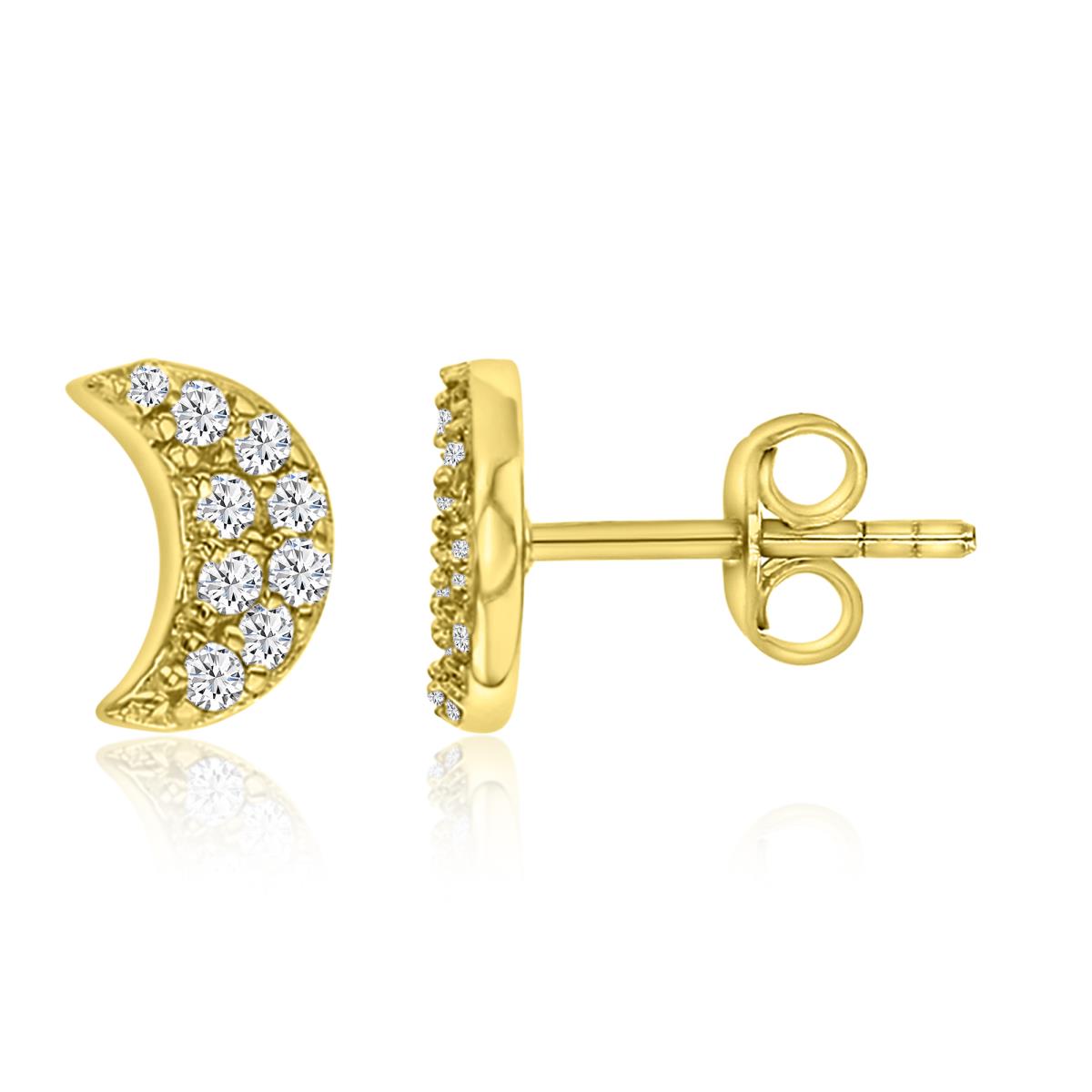 Sterling Silver Yellow Micropave Moon Stud Earring