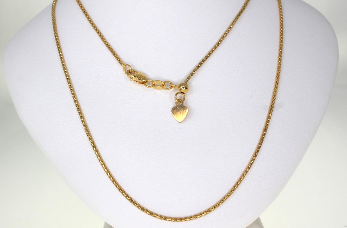 14K Yellow Gold Diamond Cut 1.00mm Rounded Box Chain 22" Adjustable Necklace with Heart Plate