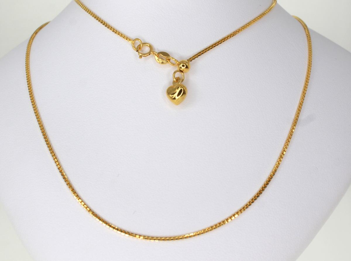 18K Yellow Gold 1.00mm Box Chain 20" Adjustable Necklace with Dangling Heart