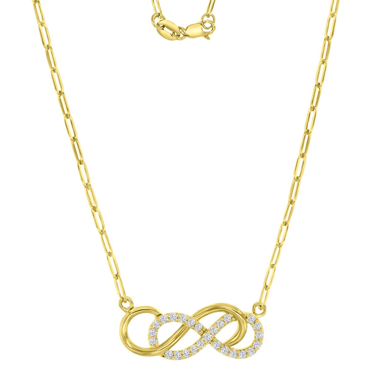 14K Yellow Gold 22X9MM Polished Paper Clip White CZ Infinity 18" Necklace