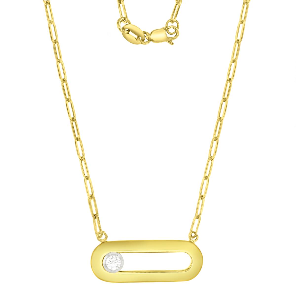 14K Yellow & White Gold 6X2MM Polished Paper Clip Link & White CZ Moving Circle 18" Necklace