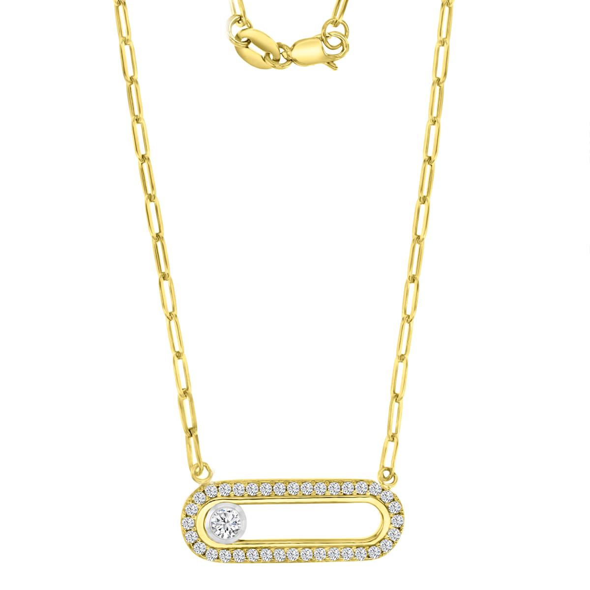 14K Yellow & White Gold 21.5X8MM Polished Paper Clip & Wlhite CZ Moving Circle 18" Necklace