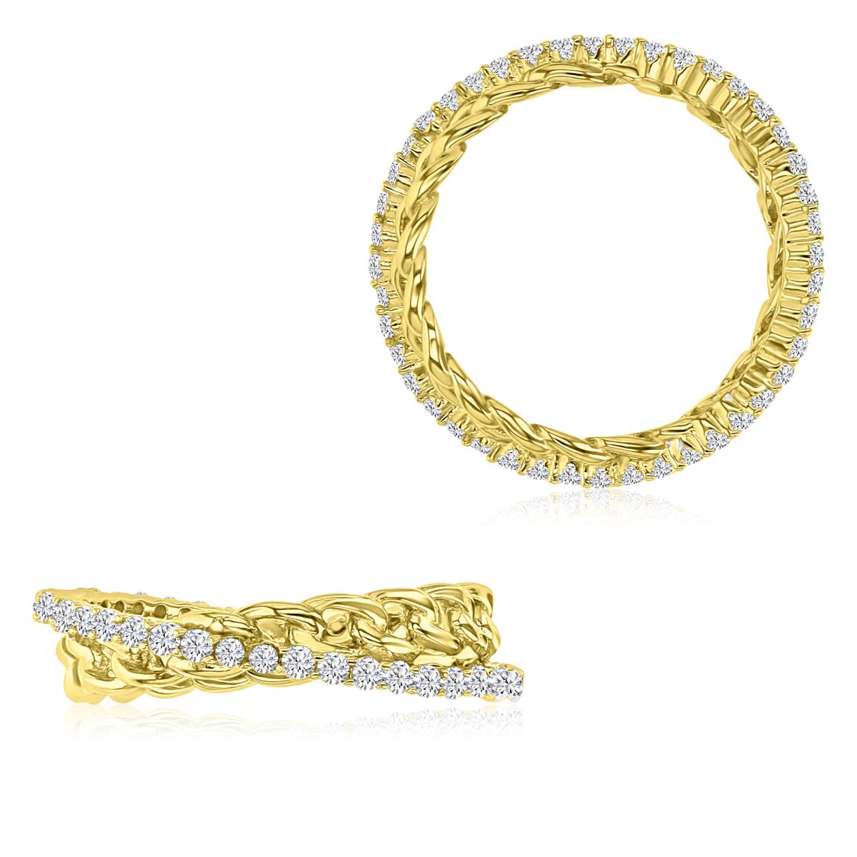 14K Yellow Gold 5MM Polished White CZ Criss Cross Eternity Ring