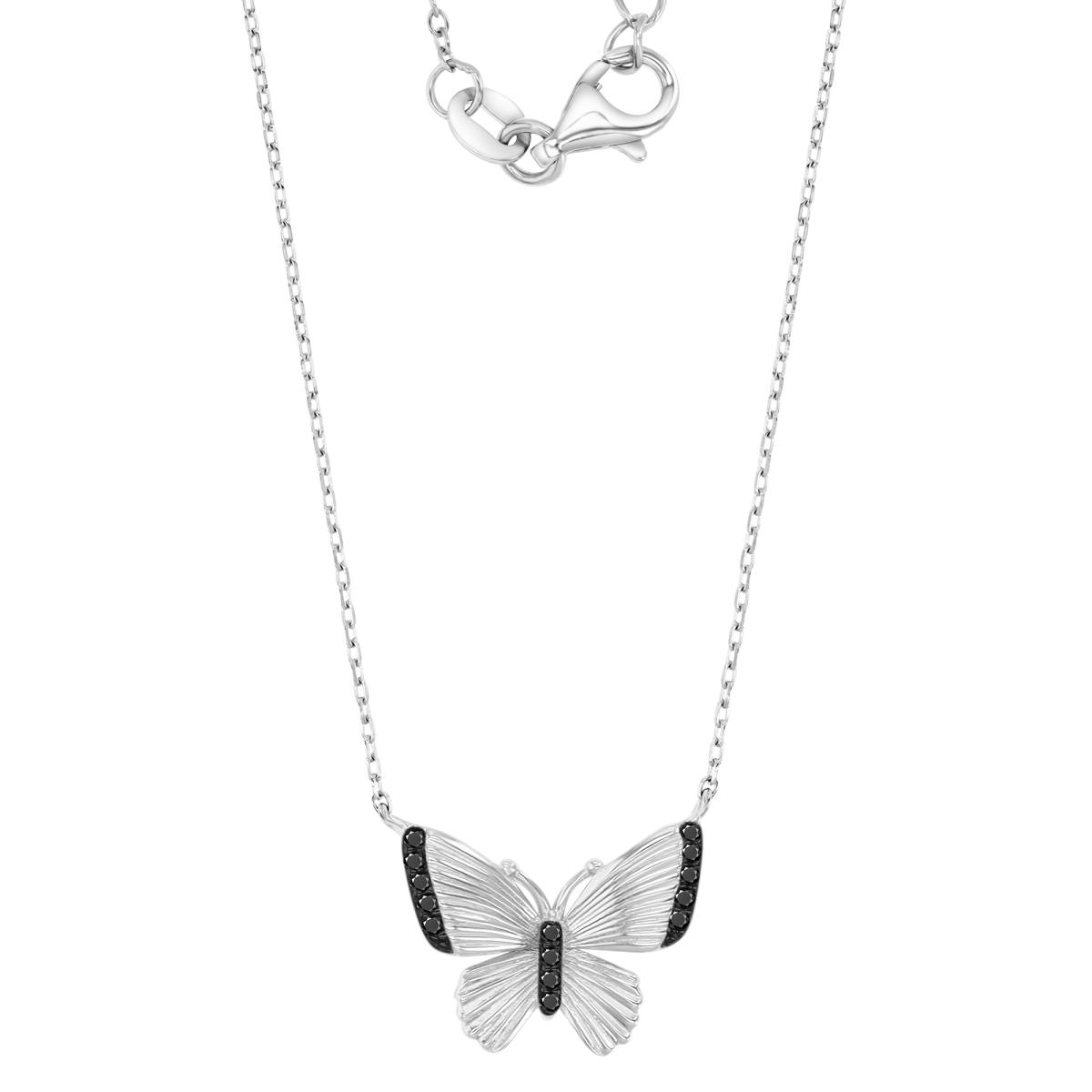 Sterling Silver Black & White 13MM Polished Black Spinel Butterfly Rolo 16+2" Necklace
