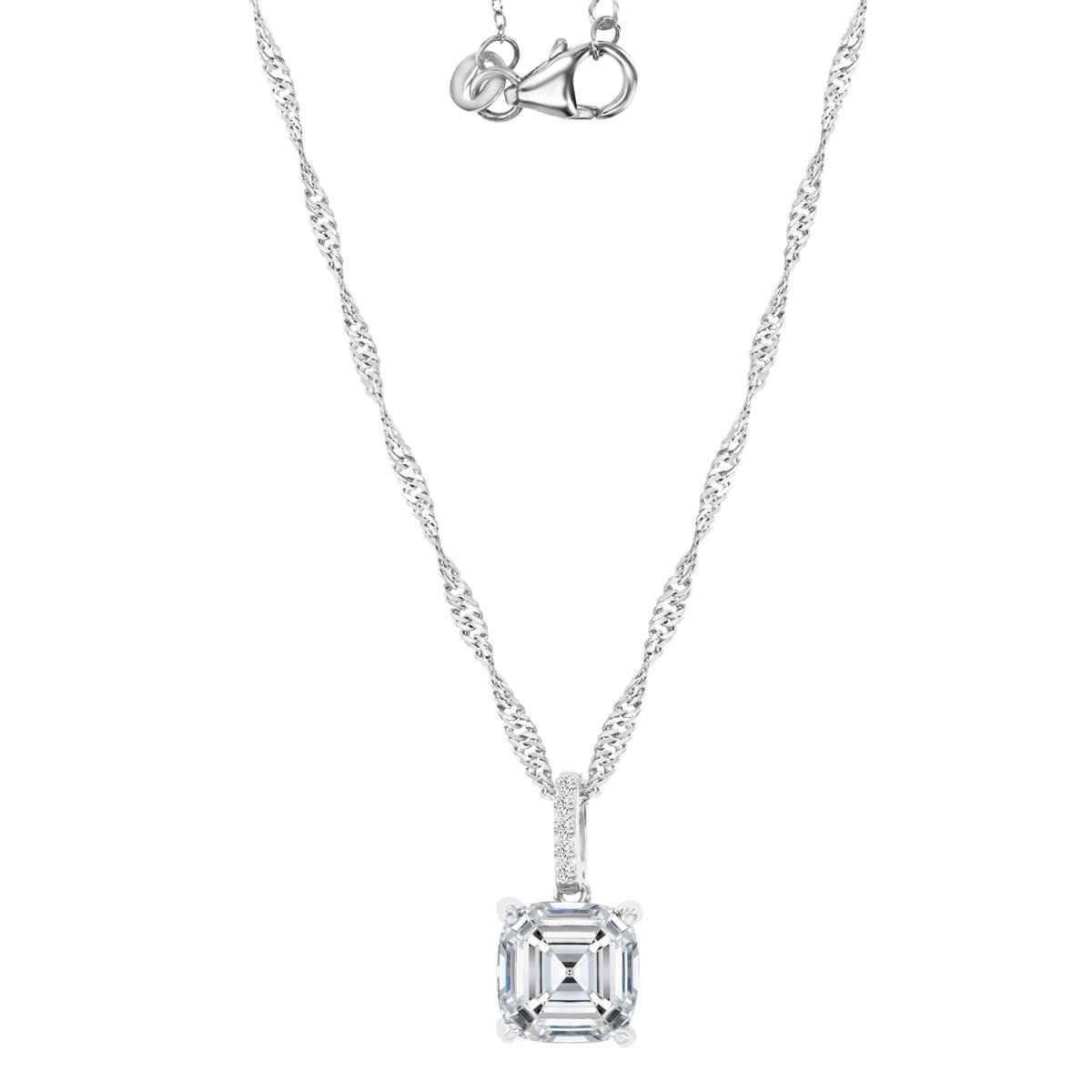 Sterling Silver Rhodium 8MM Polished White CZ Solitaire Cushion Cut Singapore 18+2" Necklace