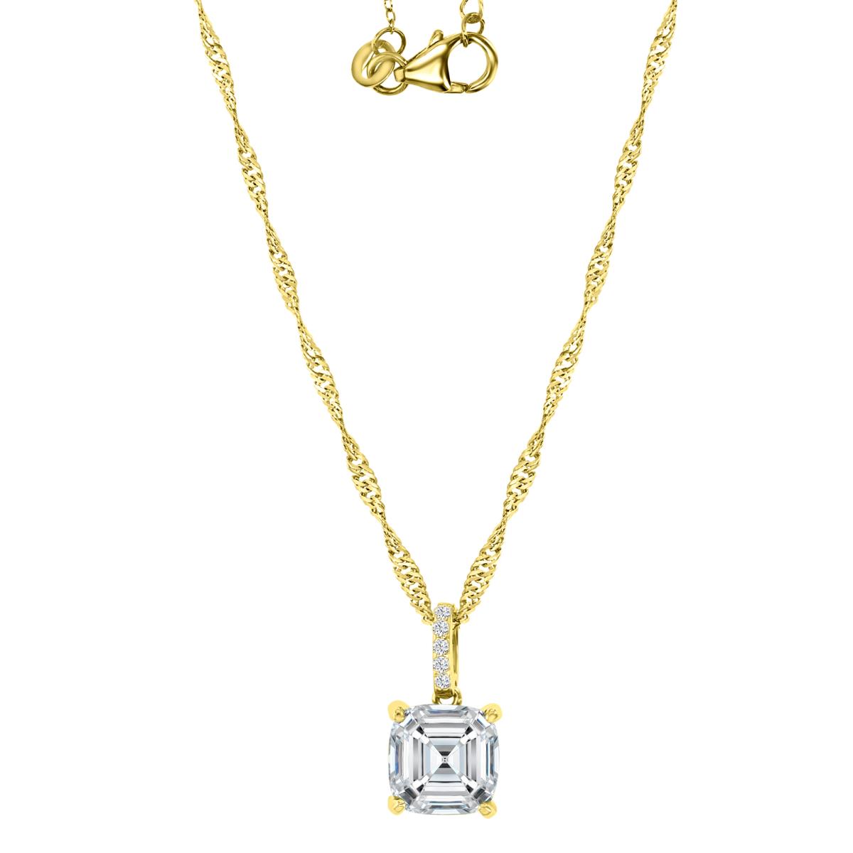 Sterling Silver Yellow 8MM Polished White CZ Solitaire Cushion Cut Singapore 18+2" Necklace