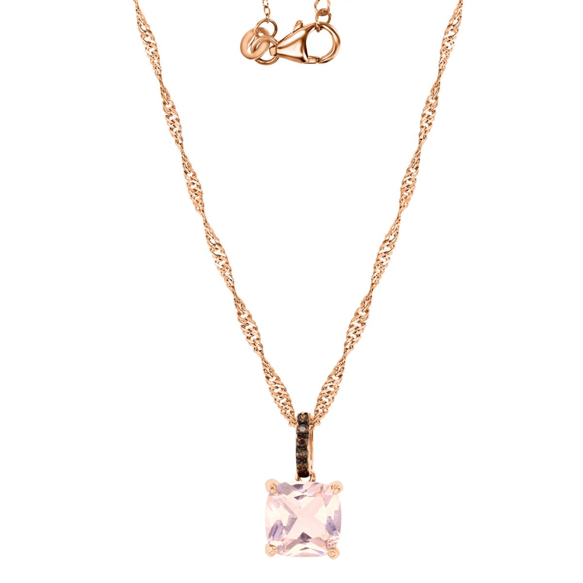 Sterling Silver Black & Rose 1M 8MM Polished Morganite & Coffee CZ Solitaire Cushion Cut Singapore 18+2" Necklace
