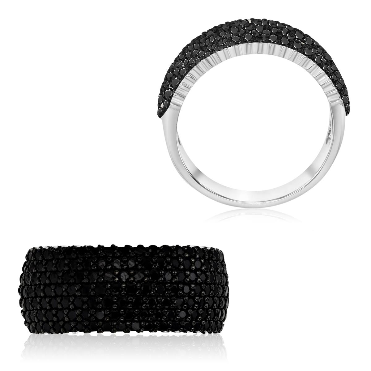 Sterling Silver Black & White 9MM Polished Black Spinel Multi Raw Pve Band Ring