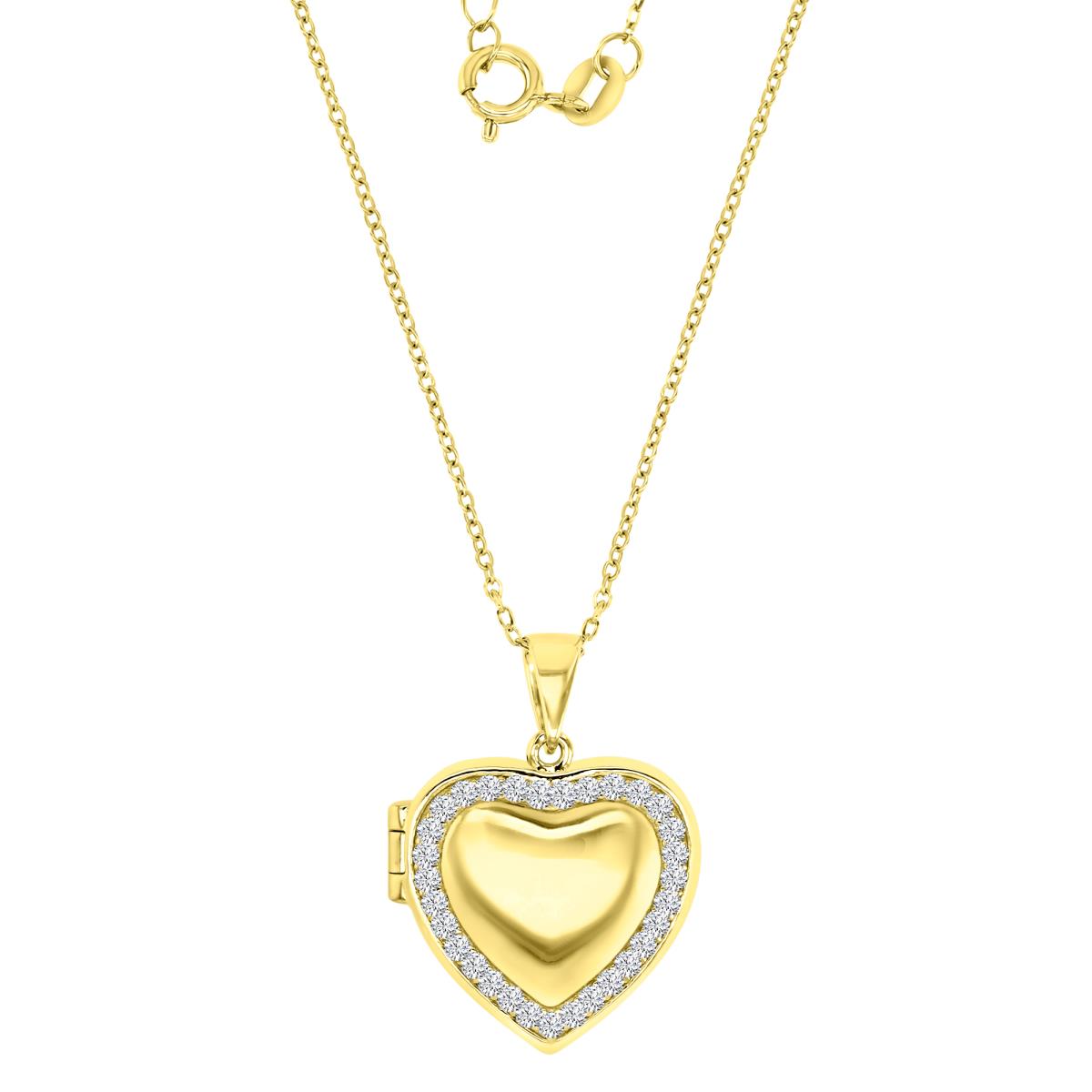 Sterling Silver Yellow 1M 30MM Polished White CZ Heart Medallion 16+2" Necklace