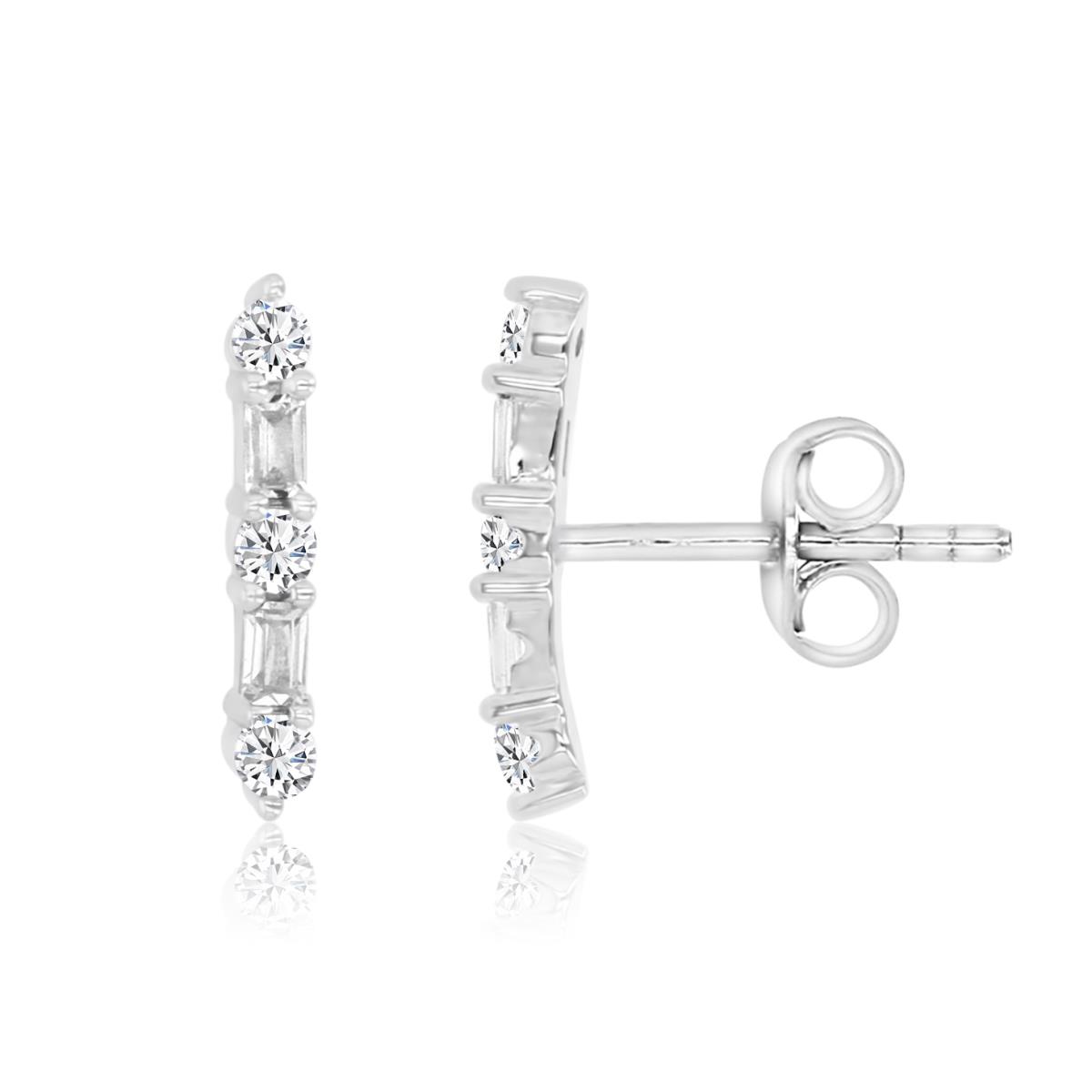 Sterling Silver Rhodium 13X2MM Polished White CZ Baguette Stud Earrings