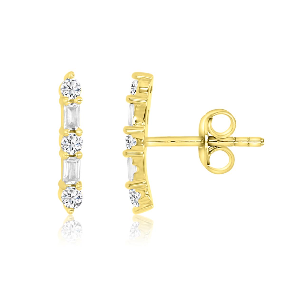 Sterling Silver Yellow 13X2MM Polished White CZ Baguette Stud Earrings