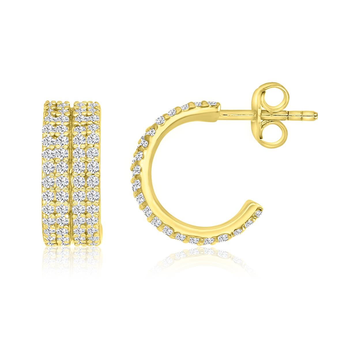 Sterling Silver Yellow 12.4X5MM Polished White CZ Pave Half Huggie Stud Earrings