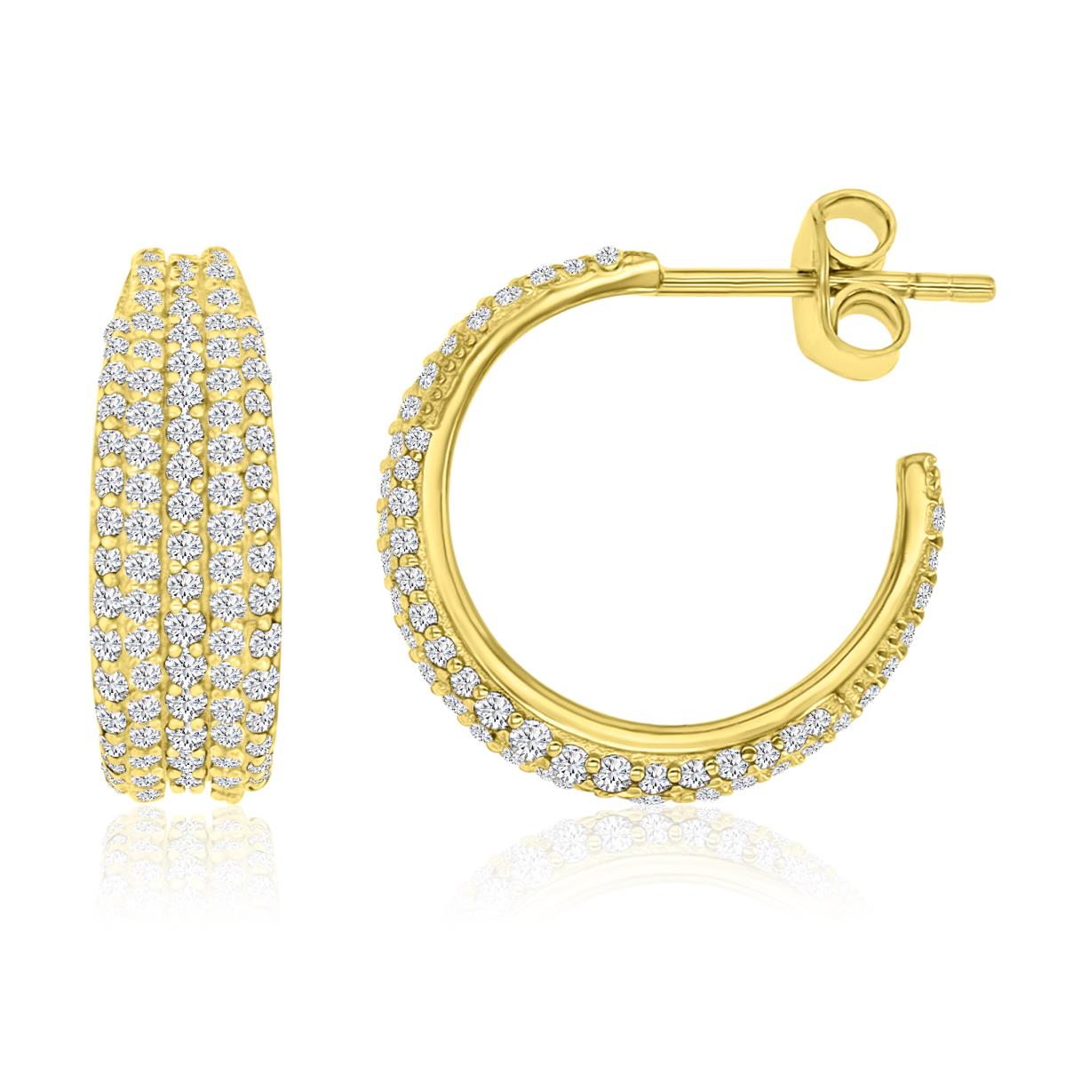 Sterling Silver Yellow 18MM Polished  White CZ Half Hoop Earrings