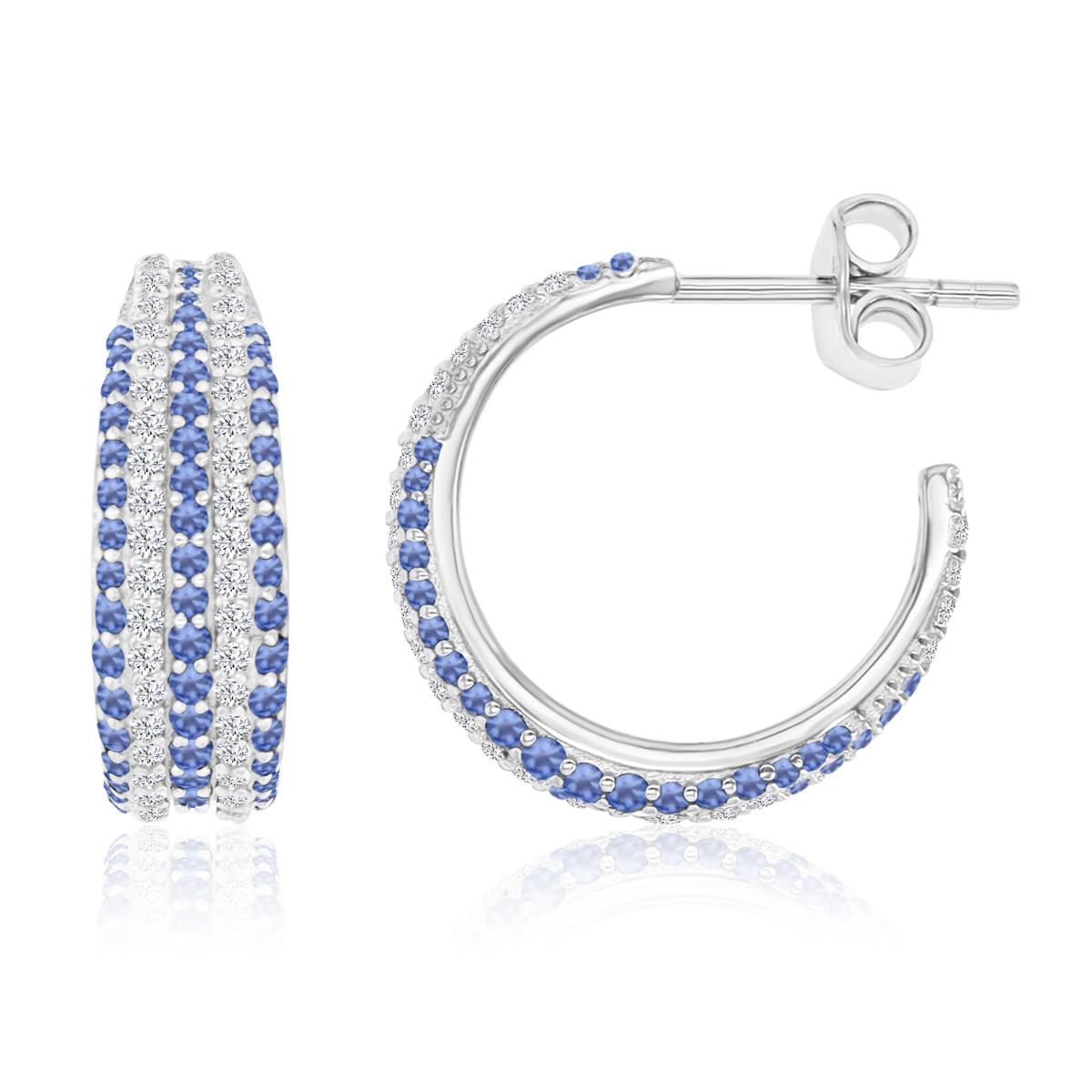 Sterling Silver Rhodium 18MM Polished Blue Spinel & Cr White Sapphire Half Hoop Earrings