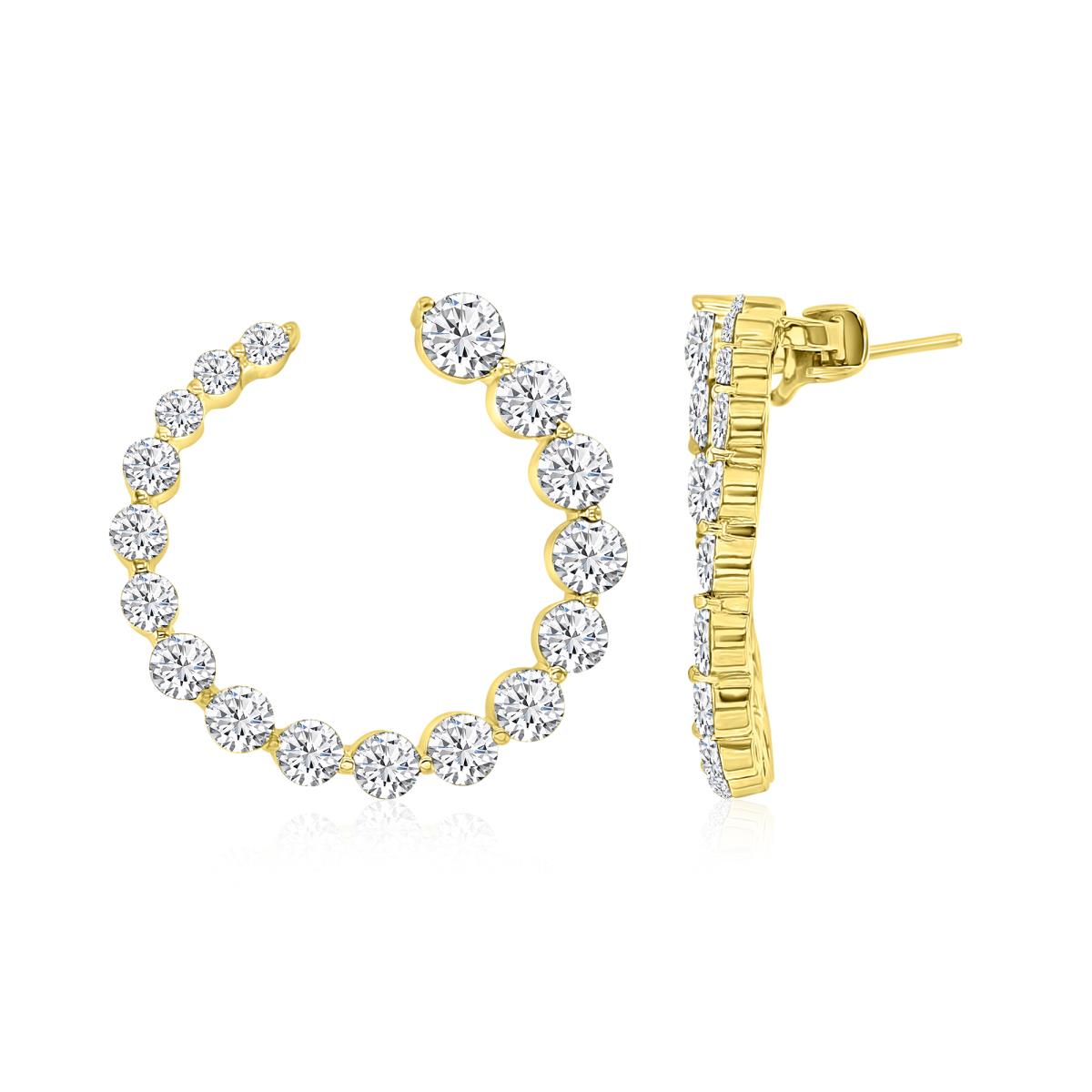 Sterling Silver Yellow 28MM Polished White CZ Circle Hoop Earring