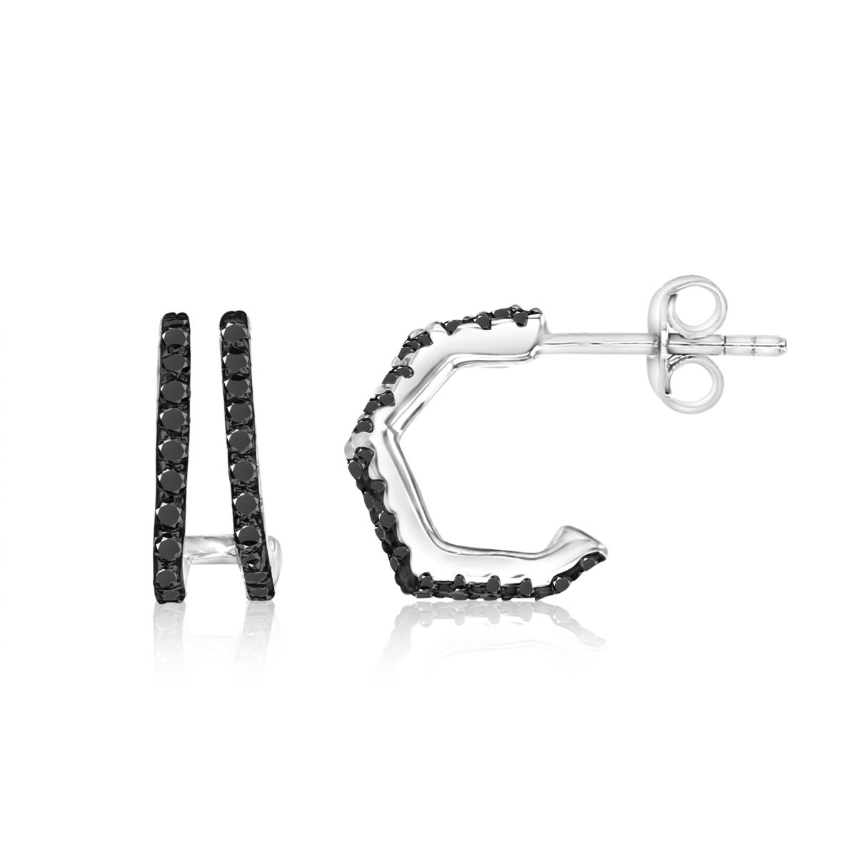 Sterling Silver Black & White 11MM Polished White CZ Half Octagon Huggie Earrings