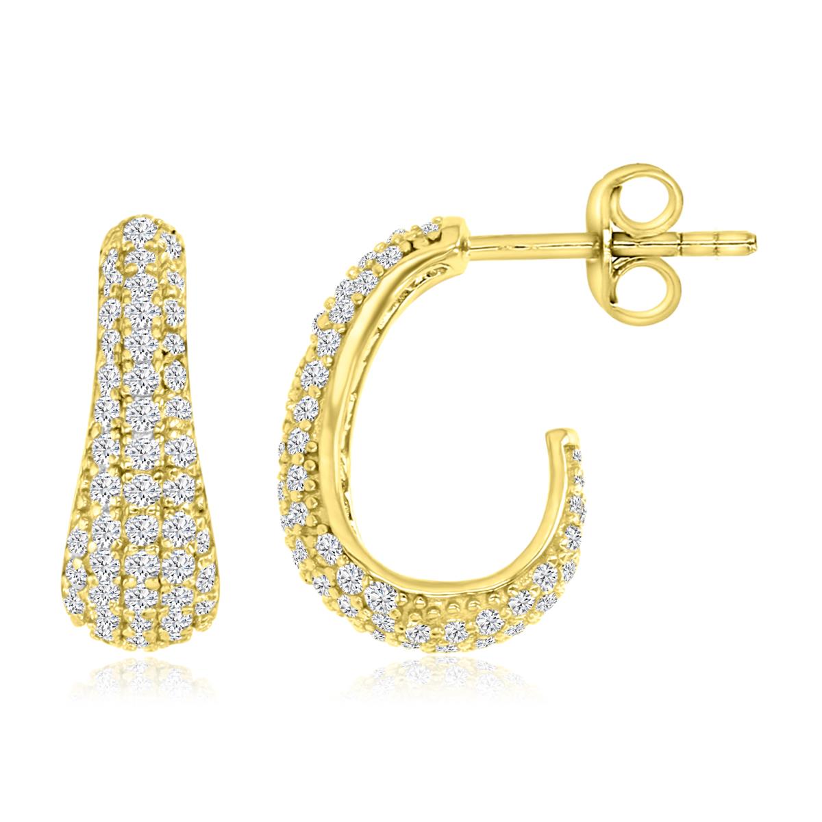 Sterling Silver Yellow 16MM Polished Pave White CZ J Hoop Earrings