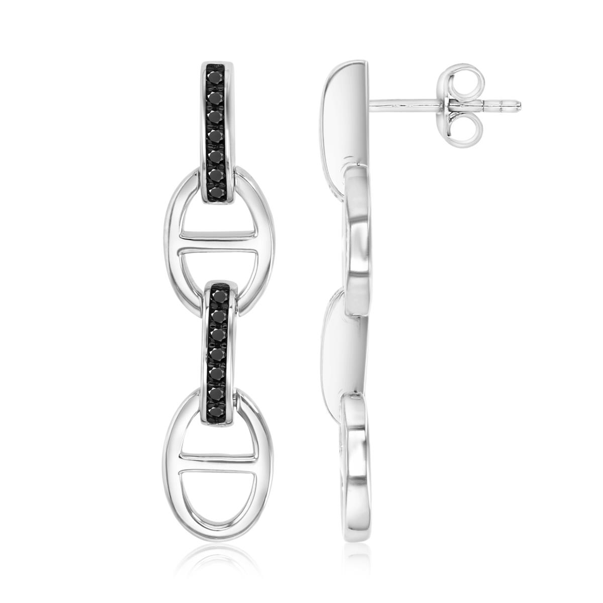 Sterling Silver Black & White 35.5MM Polished Black Spinel Mariner Dangling Earrings