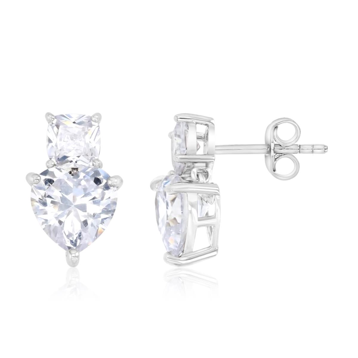 Sterling Silver Rhodium 14.6MM Polished White CZ Solitaire Heart Dangling Earrings