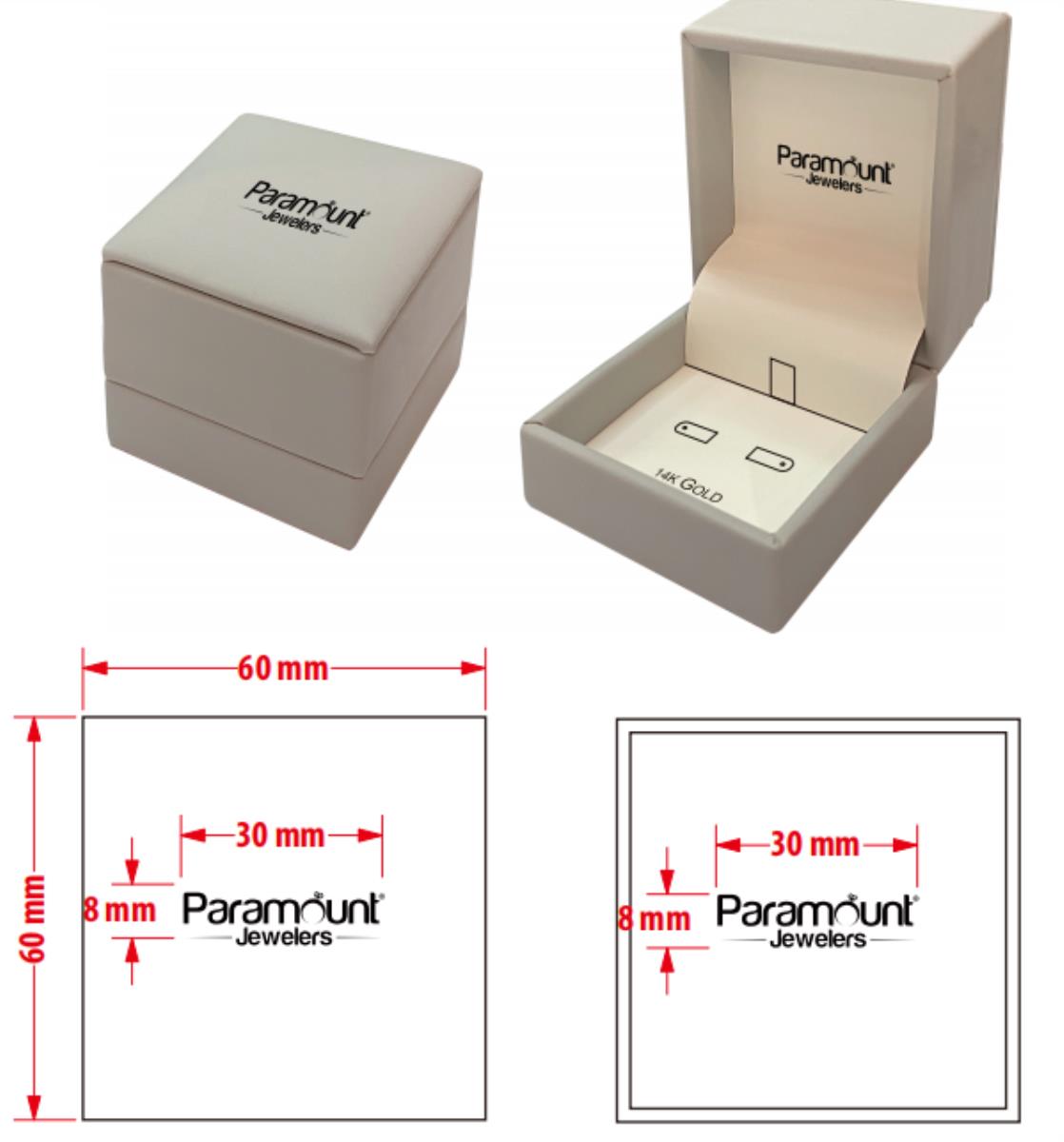 Paramount Jewelers 60x60x45mm Grey PU Box with 14K Gold Hoop Insert