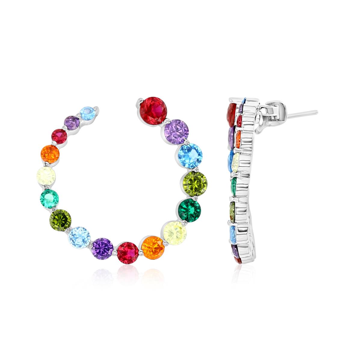 Sterling Silver Rhodium 28MM Polished Multi Color Circle Hoop Earring