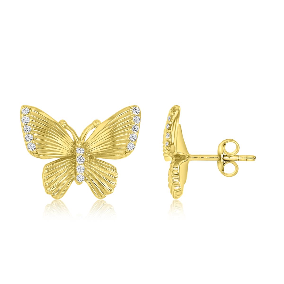 Sterling Silver Yellow 1M 14.5X11.7MM Polished White CZ Butterfly Stud Earrings