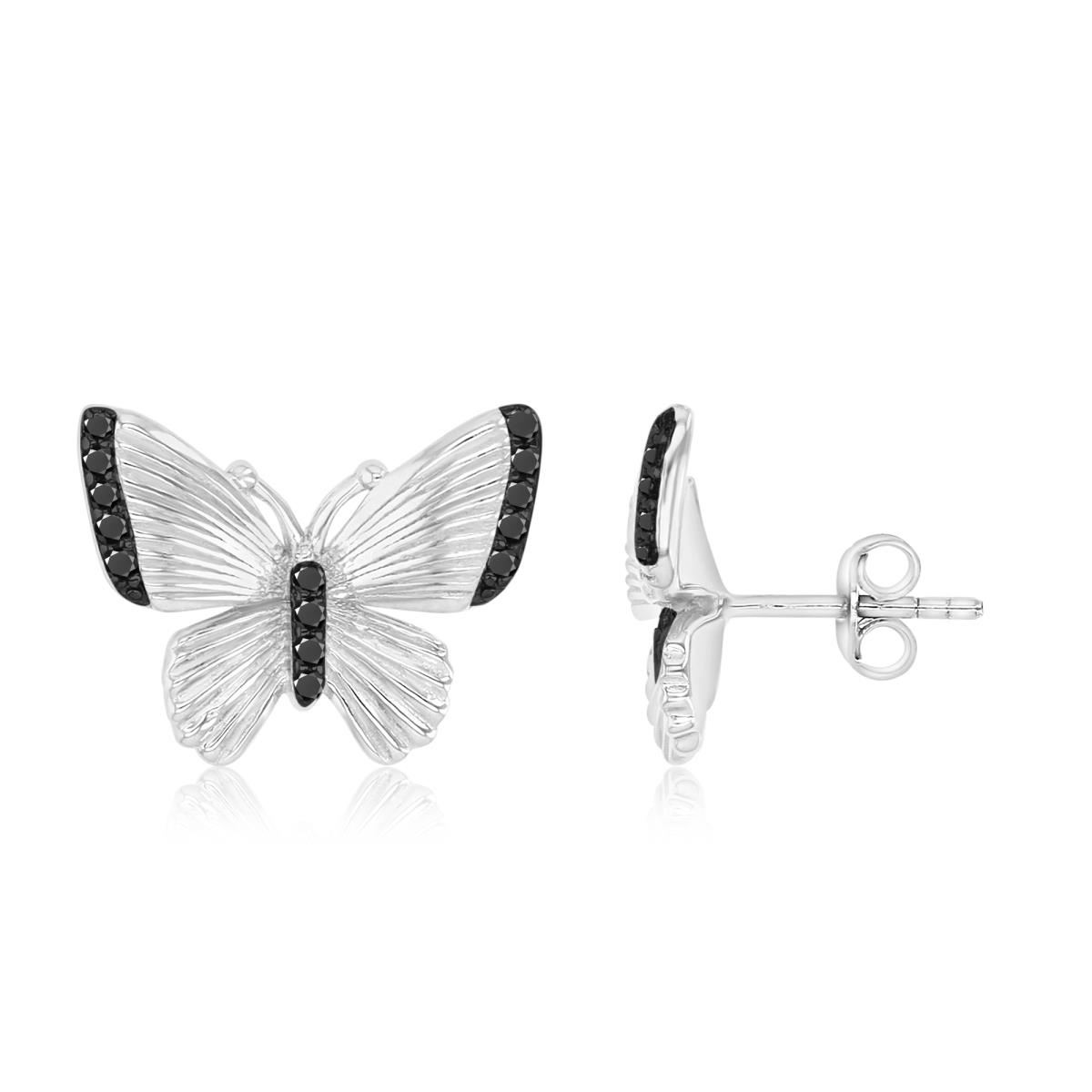 Sterling Silver Black & White 14.5X11.7MM Polished Black Spinel Butterfly Stud Earrings