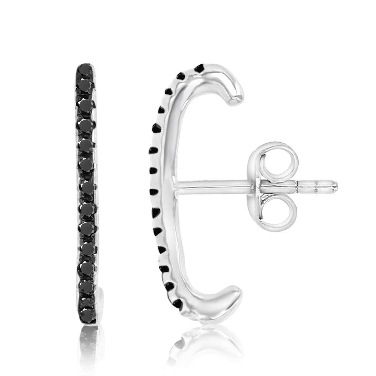 Sterling Silver Black & White 15X1.3MM Polished Black Spinel Pave C Shape Stud Earrings