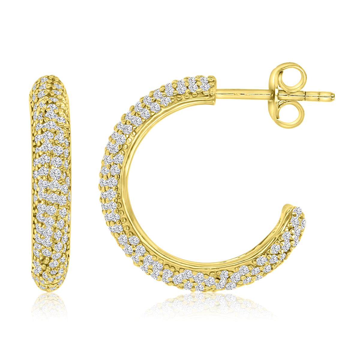 Sterling Silver Yellow 20X4MM Polished White CZ Pave Half Hoop Earrings