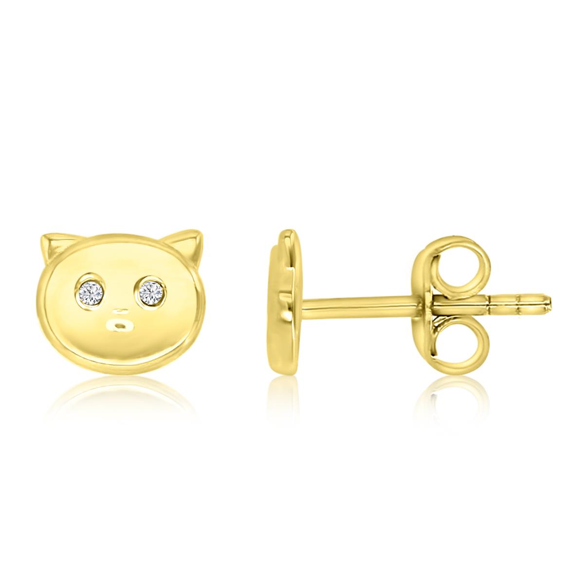 Sterling Silver Yellow 1M 6.7X5.7MM Polished White CZ Cat Face Stud Earrings