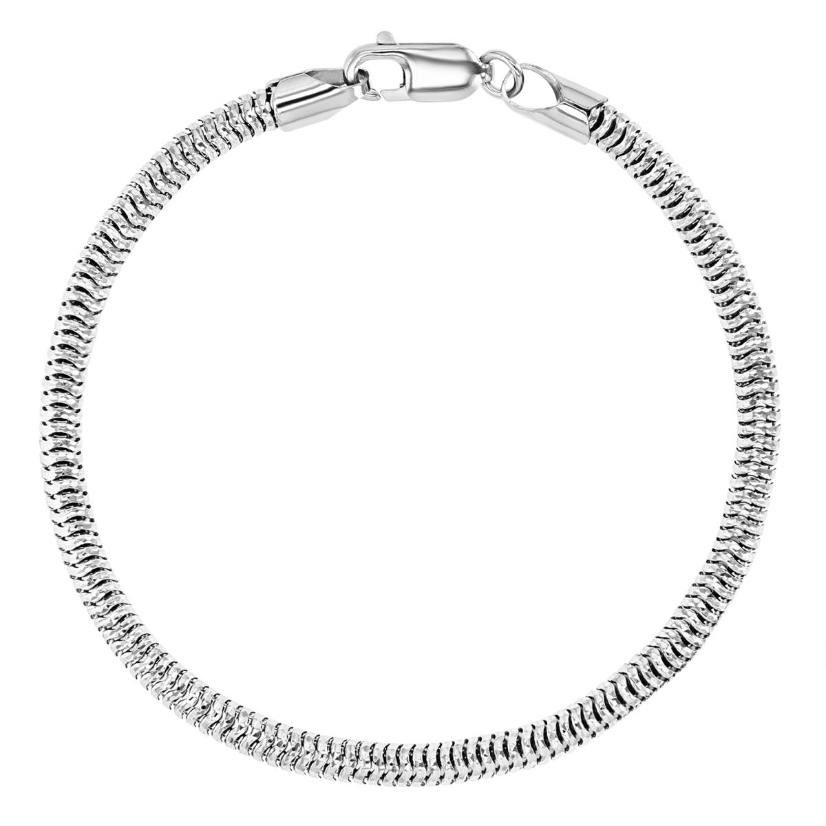 Sterling Silver Rhodium 4MM Polished & Diamond Cut 400 Snake 8" Chain Bracelet