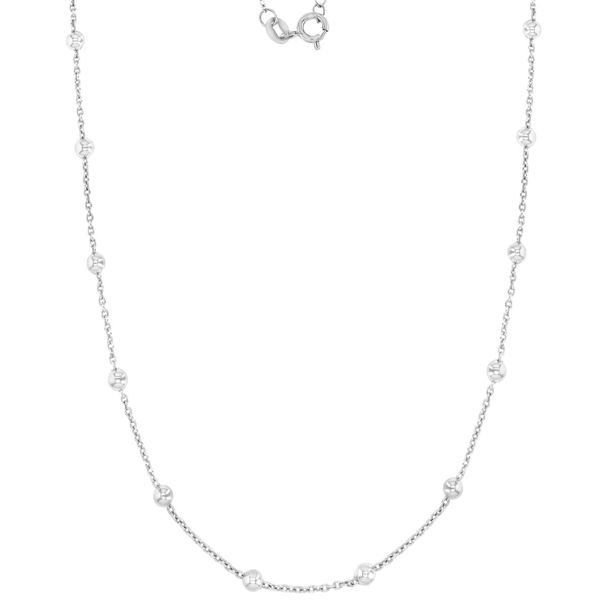 Sterling Silver Rhodium 3MM Bead Station 035 Link 18" Chain Necklace