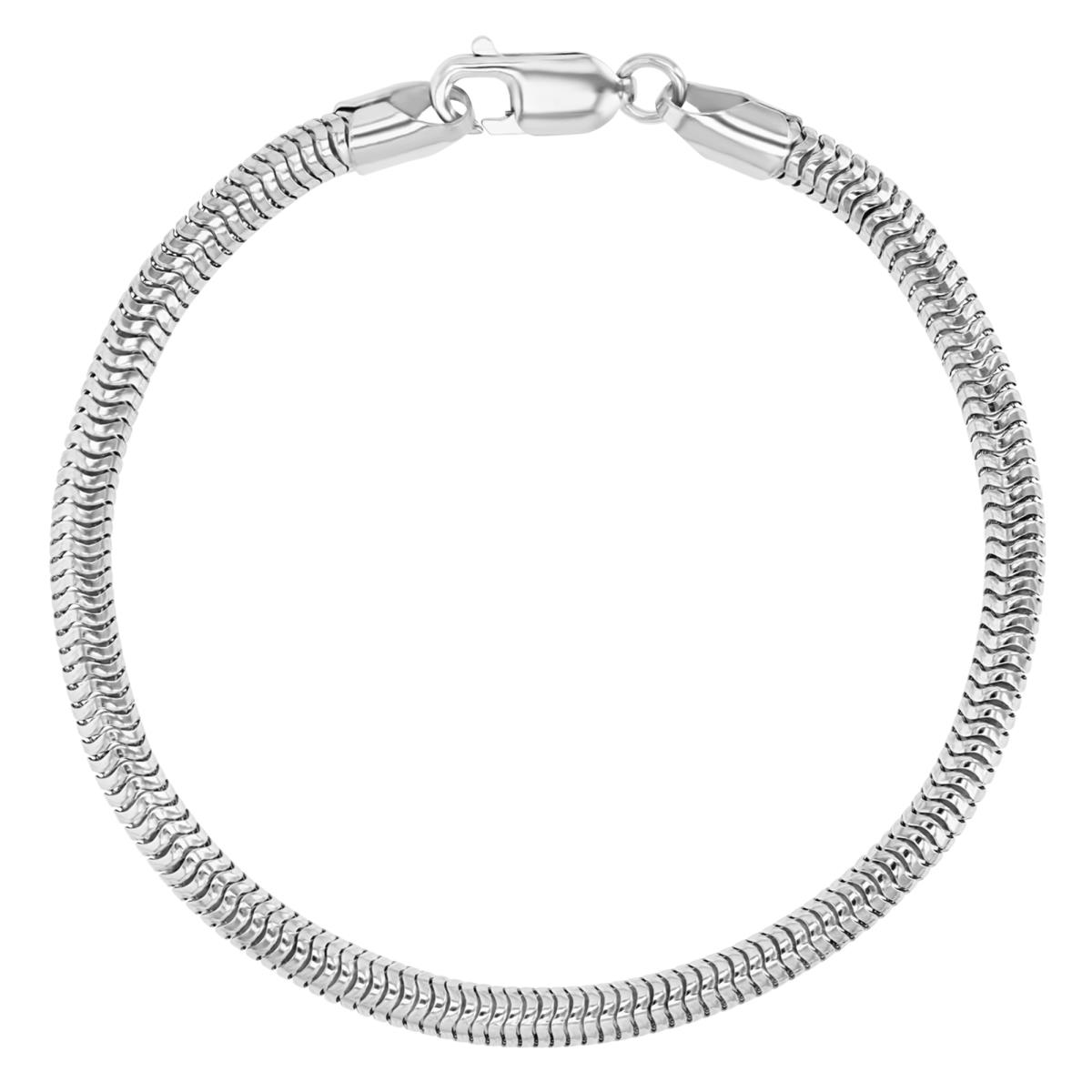 Sterling Silver Rhodium 4MM Polished & Diamond Cut 400 Snake 8" Chain Bracelet