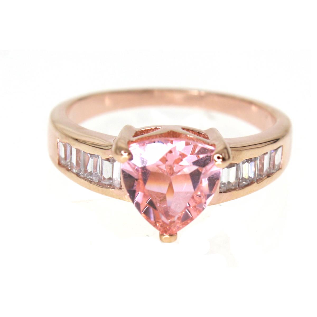 Sterling Silver Rose 8.00mm Heart Pink Diamond Simulant and CZ Eng Ring
