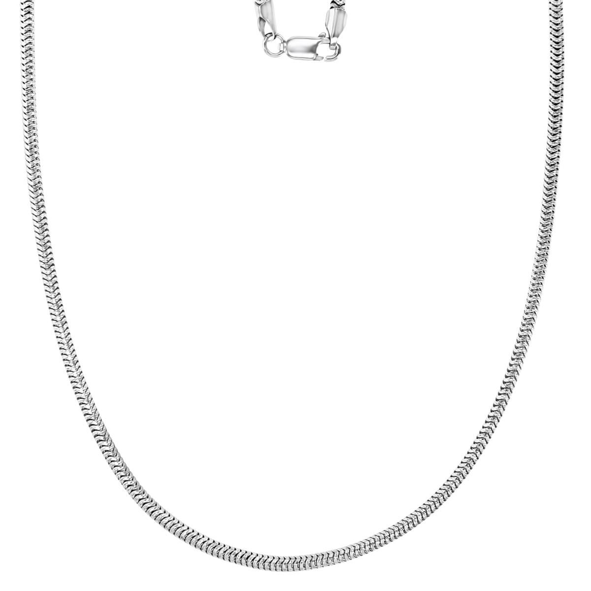 Sterling Silver Rhodium 2.3MM Polished & Diamond Cut Round Snake 18" Chain Necklace