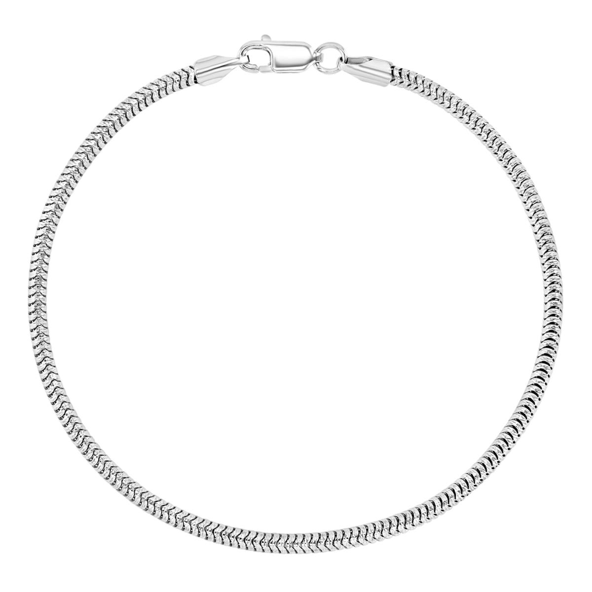 Sterling Silver Rhodium 2.3MM Polished & Diamond Cut Round Snake 7.25" Chain Bracelet