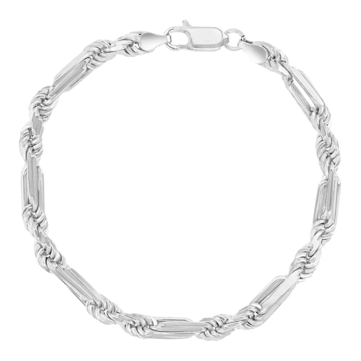 Sterling Silver Rhodium 4.8MM Polished & Diamond Cut 100 Figaro 8" Chain Bracelet