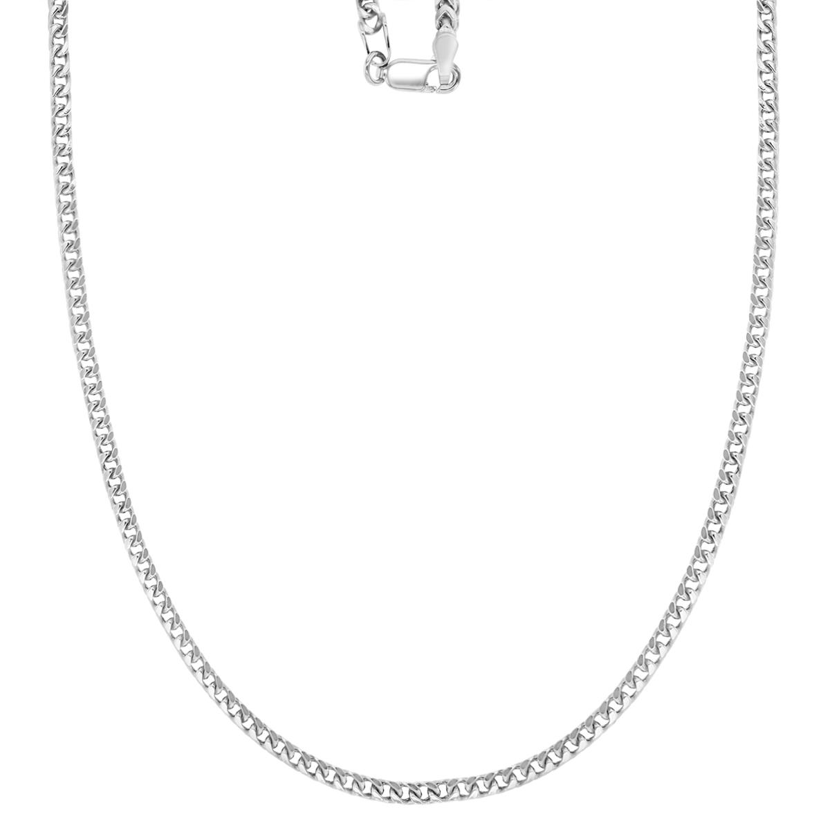 Sterling Silver Rhodium 2.5MM Polished & Diamond Cut 080 Wheat Franco 20" Chain Necklace