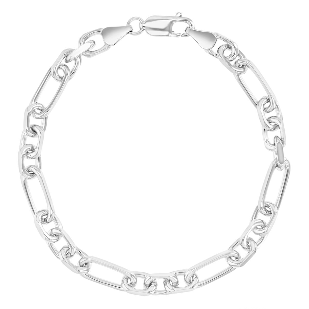 Sterling Silver Rhodium 6MM Polished & Diamond Cut 180 Paper Clip Station Link 8" Chain Bracelet