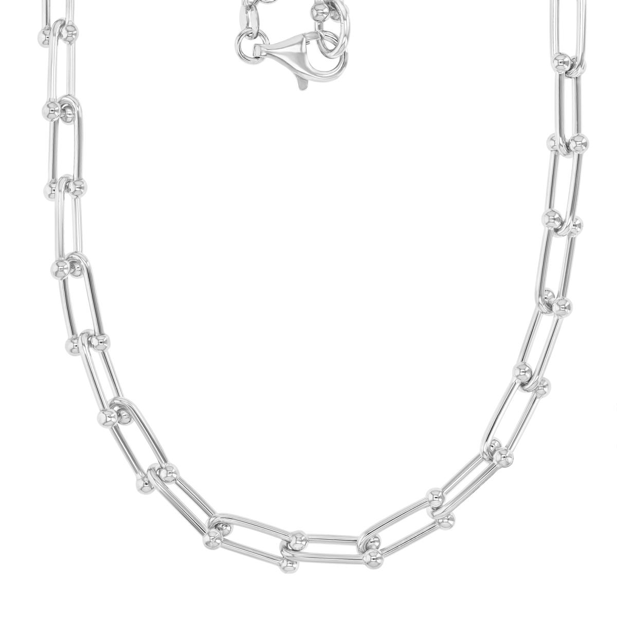Sterling Silver Rhodium 6.4MM Polished U Bead Paper Clip Link 18" Chain Necklace