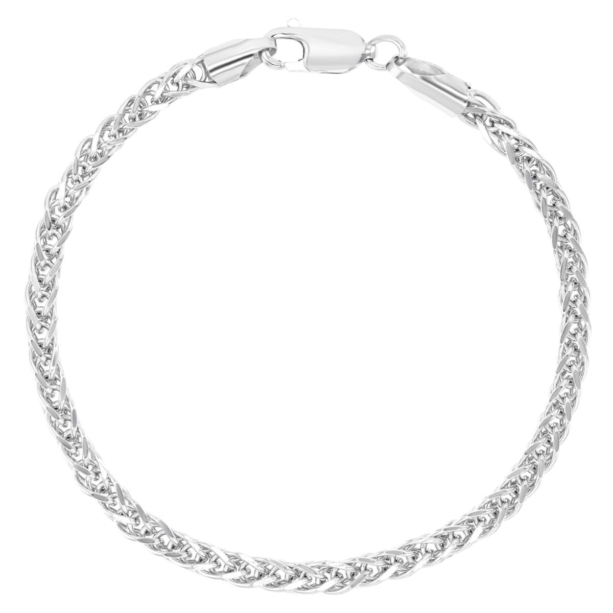 Sterling Silver Rhodium 3MM Polished & Diamond Cut 080 Wheat Link 8" Chain Bracelet