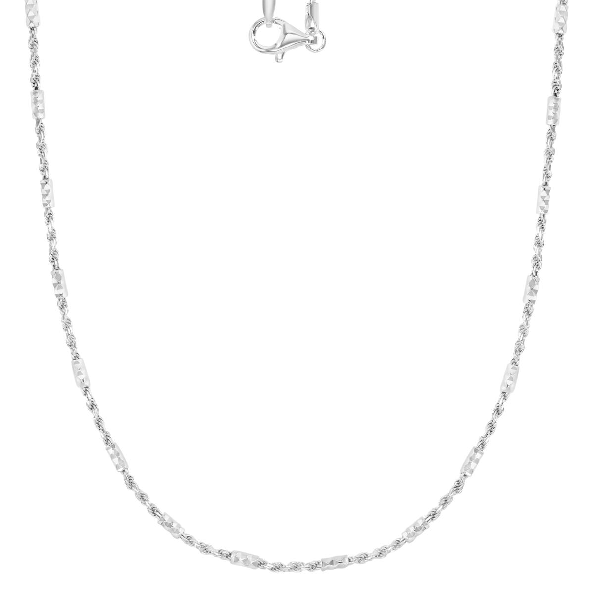 Sterling Silver Anti-Tarnish 2MM Polished & Diamond Cut 035 Rope Station Link 20" Chain Necklace