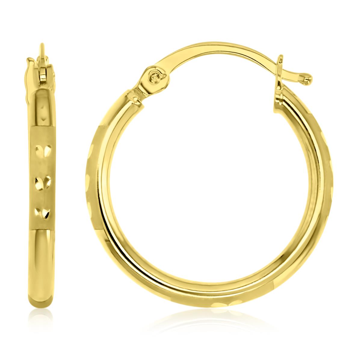 14K Yellow Gold 20X2MM Polished & Matte DC Hoop Earrings