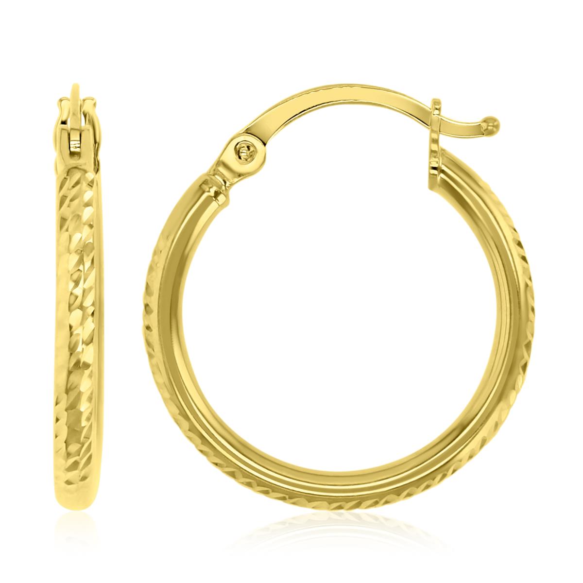 14K Yellow 20X2MM Polished & Diamond Cut Hoop Earrings